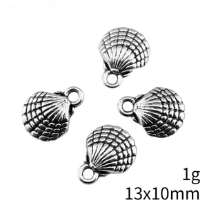 Set of four silver shell-shaped zinc alloy pendants measuring 13x10mm for DIY jewelry