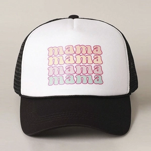 Adjustable mesh trucker hat with vintage mama gradient text print for sun protection