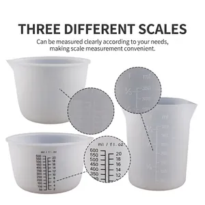 Three-piece translucent silicone measuring cup set with eagle beak spout and clear scales