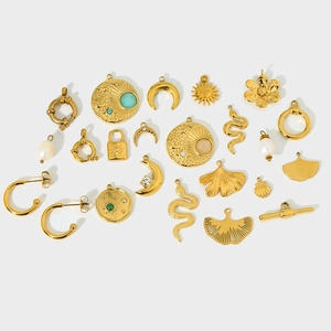 Breloques Bijoux DIY Acier Inoxydable Plaqué Or Zircon Incrusté Soleil Lune Étoile Serpent Coquille Pour Création De Bijoux
