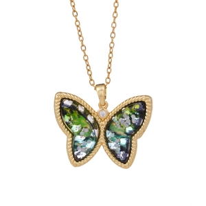 Elegant 18K gold plated copper butterfly pendant necklace with colorful enamel and zircon