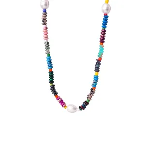 Ethnic Style Natural Turquoise Freshwater Pearl Beaded Necklace With Titanium Steel Niche Design Jewelry Gift For Women
