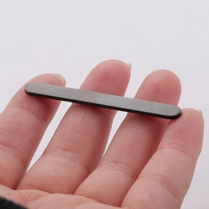 Close-up of a 5mm black mirror polished stainless steel blank strip for DIY ring making