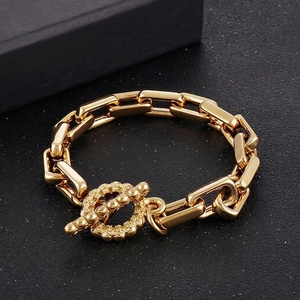 Bracelet En Acier Inoxydable Chaîne À Maillons Géométriques Fermoir Cabillot Hip Hop Bijoux Neutres Hommes Femmes