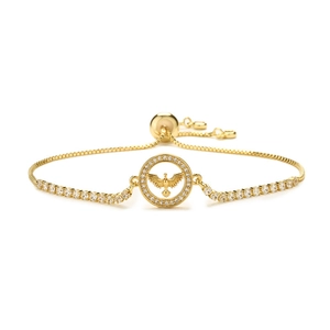 Adjustable gold bracelet with zircon bird pendant and elegant tennis chain design