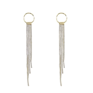 Elegant gold round earrings with sparkling long rhinestone tassels for wedding party
