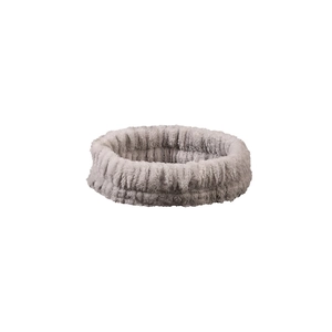 Close-up of grey coral fleece elastic headband for skincare and facial washing