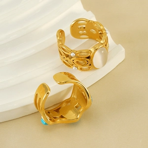 Vintage 18k gold plated stainless steel open rings set with opal and blue stones