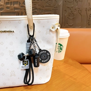 Llavero de mancuerna de fitness silicona colgante deportivo miniatura bolso charm regalo.