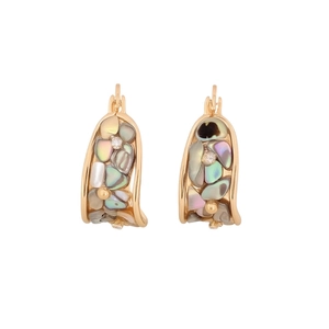 18K gold-plated U-shaped huggie earrings with iridescent mother-of-pearl and zircon accents