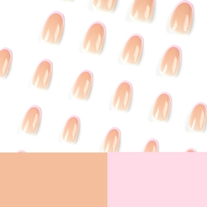 Nude pink gradient press-on nails with cute French tips and glossy oval finish