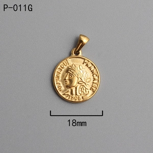 Detail of 18K gold-plated 18mm Roman coin pendant with French Republic embossing