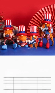 Size chart for 4th of July gnomes showing dimensions of long and short leg plush toys