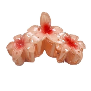 Pink gradient frangipani hair claw clip with 11.5cm triple flower design and matte finish