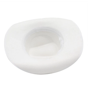 Bottom view of white wool felt western cowboy hat showing interior sweatband and brim