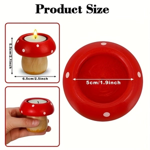 Mushroom wooden candle holder with size dimensions for festive desktop decor