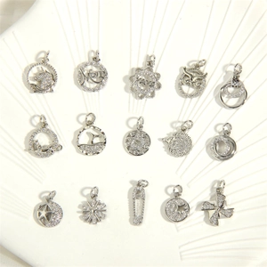 Silver plated sunflower and MAMA letter charms with sparkling cubic zirconia stones