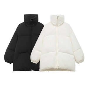 Doudoune Femme Col Montant Épaisse Matelassée Manteau Hiver Couleur Unie Rembourré Polyester Décontracté
