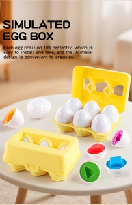 Detail of Montessori sorting egg toy with colorful geometric shapes for toddler learning