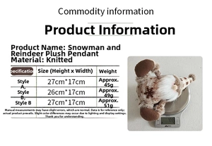 Detailed size chart and weight comparison of knitted Christmas gnome ornaments with dimensions