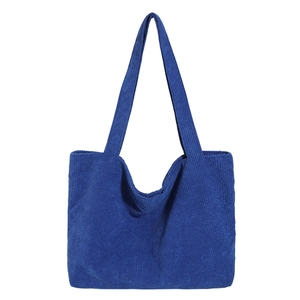 Large capacity navy blue corduroy tote bag with long straps for casual daily use