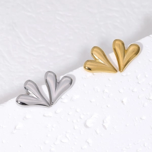 Minimalist 18K gold plated heart stud earrings in polished silver and gold finishes