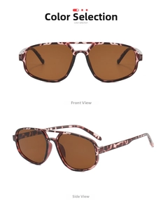 Detail view of double bridge aviator sunglasses with leopard print and brown lenses