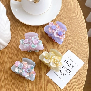 Camellia Flower Hair Claw Clip Acetate Resin Marble Texture Elegant Sweet Korean Style Hairpin For Women