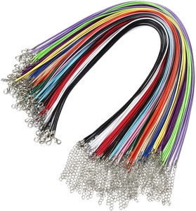 Detailed view of 2mm multi-color waxed cord necklaces with lobster clasp and extender