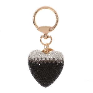 Creative heart keychain with gradient rhinestones and gold-plated clasp on white background