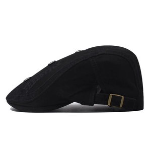Black cotton beret with Freestyle embroidery and three side metal ring buckles
