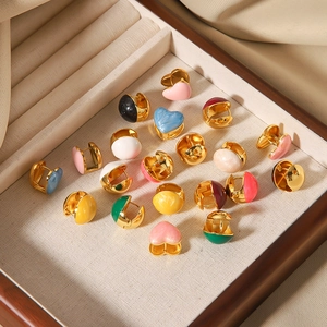 Stainless Steel Huggie Hoop Earrings 18K Gold Plated Colorful Enamel Heart Round Ball Shape Fashion Jewelry Women