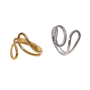 Minimalist double layer wavy open rings in gold and silver stainless steel finish