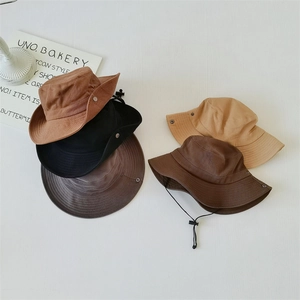 Outdoor hiking sun hat with wide brim and chin strap in five various solid colors