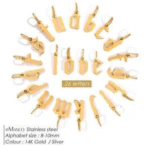 Gothic style stainless steel 26 letter alphabet pendants set in gold and silver finish