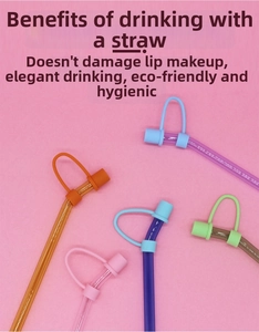 Colorful 10mm silicone straw covers in five vibrant shades on a bright pink background