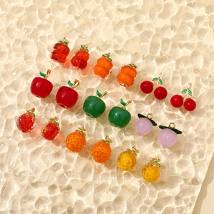 Assorted translucent fruit charms including strawberry and cherry for DIY jewelry