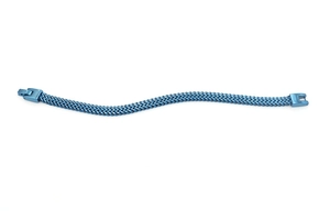 Detail of blue titanium steel double-row woven chain bracelet with folding clasp