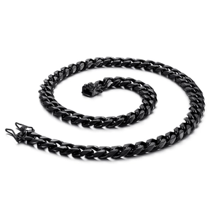 Collier chaîne cubaine noire pour homme style hip-hop avec texture métallique robuste