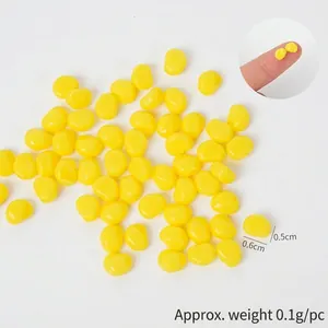 Miniature artificial corn kernels for DIY crafts showing size and weight details