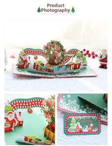 Detailed 3D pop-up Christmas card featuring a festive wreath, reindeer and a Santa snowman