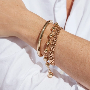 Ensemble élégant de bracelets en laiton doré avec chaînes à billes et jonc pour femme