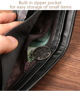 Vue détaillée de l'intérieur du portefeuille pour homme avec poche zippée pour la monnaie