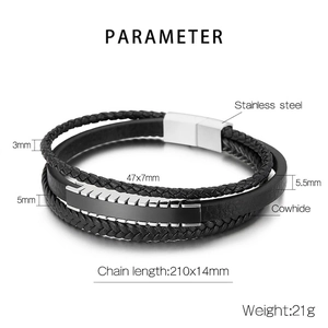 Bracelet multicouche pour homme en cuir avec fermoir magnétique en acier inoxydable
