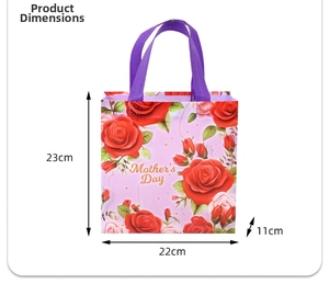 Detailed size chart of Mother's Day floral gift bag with height and width measurements