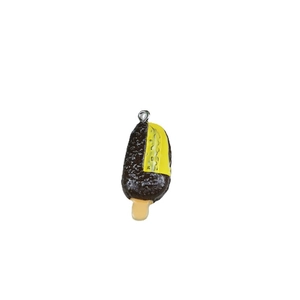 Miniature chocolate and yellow popsicle charm with metal ring for DIY jewelry making