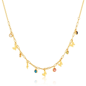 Niche Design Stainless Steel Butterfly Pendant Necklace For Women Colorful Zirconia Clavicle Chain Gold Fashion Jewelry