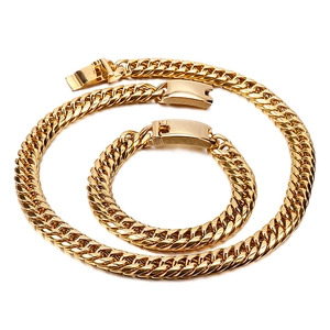 Curb Chain Necklace And Bracelet For Men 316L Stainless Steel Polished Cuban Link Trendy Hip Hop Jewelry Accessory