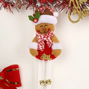 Gingerbread man Christmas plush ornament with golden bells and Merry Christmas sign