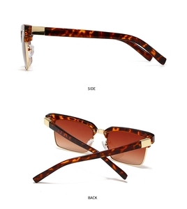 Side and back views of tortoiseshell square sunglasses with brown gradient lenses